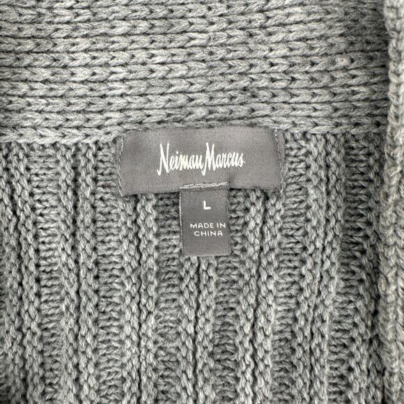 Neiman Marcus Gray Knit Open Waterfall Long Cardigan Large Soft Sweater - Picture 5 of 5